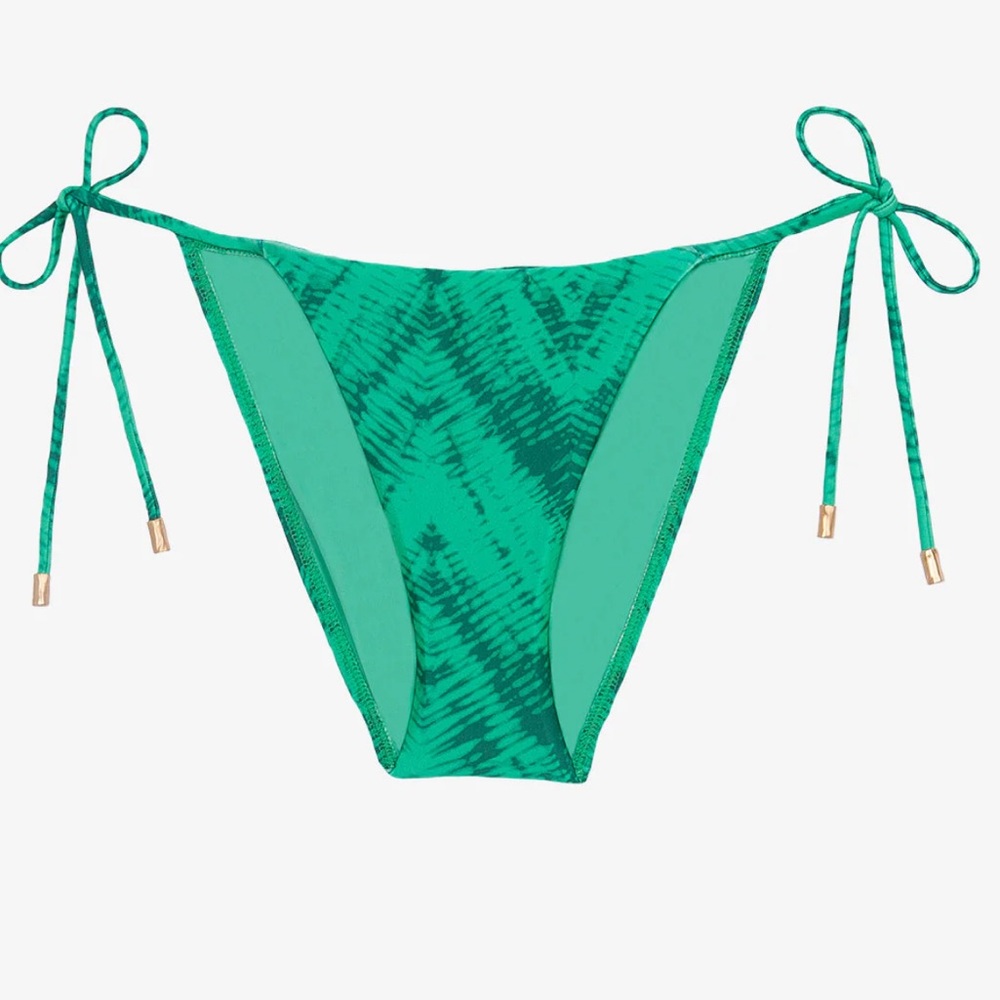 Vix Paula Hermanny Green Tamale Cactus  Jaque Tie-Side Bikini Bottom Gold plated